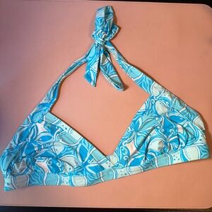 Lilly Pulitzer Aqua & White Halter Bikini Top